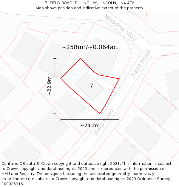 7, FIELD ROAD, BILLINGHAY, LINCOLN, LN4 4EA: Plot and title map
