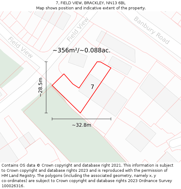 7, FIELD VIEW, BRACKLEY, NN13 6BL: Plot and title map