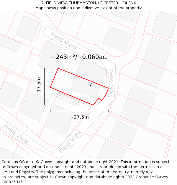 7, FIELD VIEW, THURMASTON, LEICESTER, LE4 8NX: Plot and title map