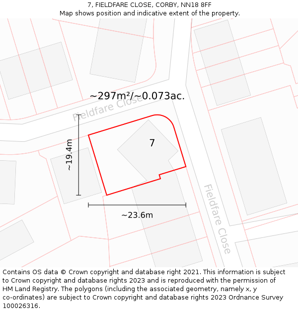 7, FIELDFARE CLOSE, CORBY, NN18 8FF: Plot and title map