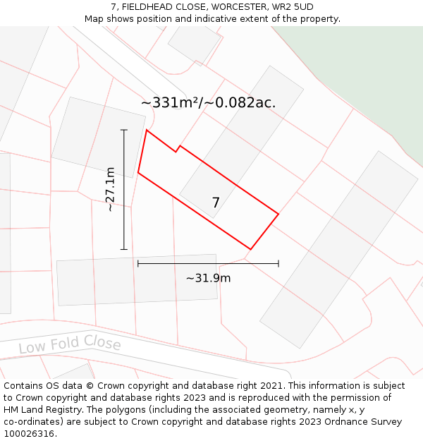 7, FIELDHEAD CLOSE, WORCESTER, WR2 5UD: Plot and title map