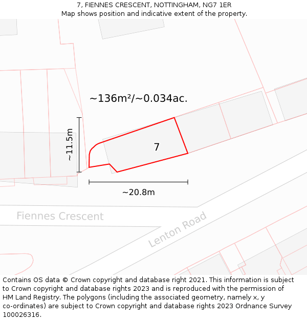 7, FIENNES CRESCENT, NOTTINGHAM, NG7 1ER: Plot and title map