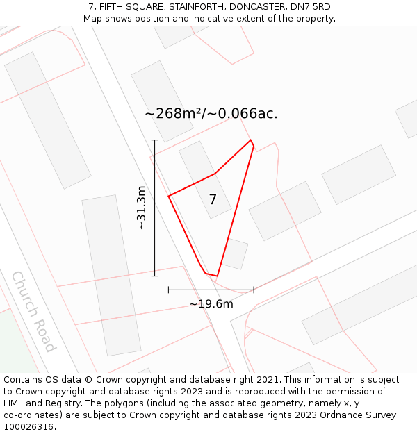 7, FIFTH SQUARE, STAINFORTH, DONCASTER, DN7 5RD: Plot and title map