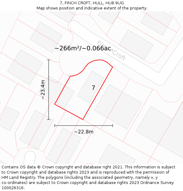7, FINCH CROFT, HULL, HU8 9UG: Plot and title map