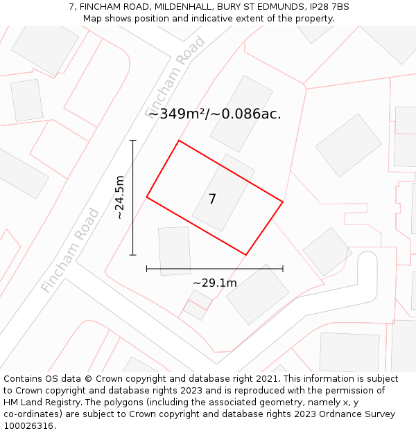 7, FINCHAM ROAD, MILDENHALL, BURY ST EDMUNDS, IP28 7BS: Plot and title map