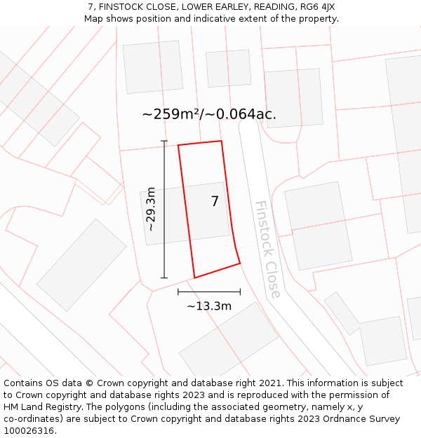 7, FINSTOCK CLOSE, LOWER EARLEY, READING, RG6 4JX: Plot and title map