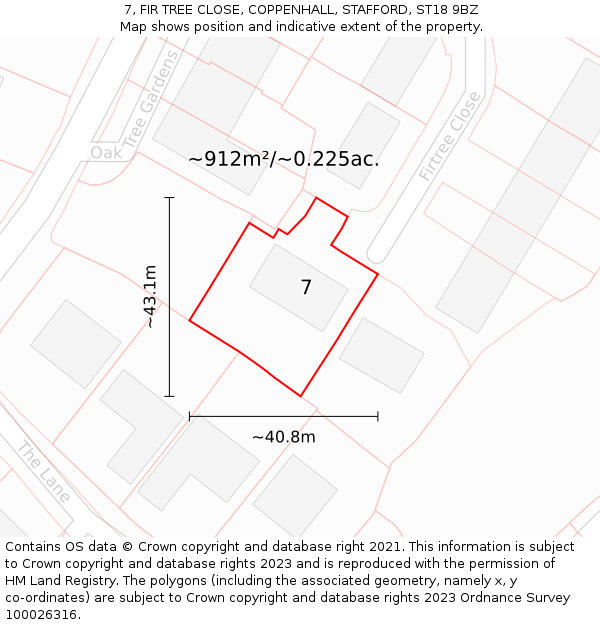 7, FIR TREE CLOSE, COPPENHALL, STAFFORD, ST18 9BZ: Plot and title map