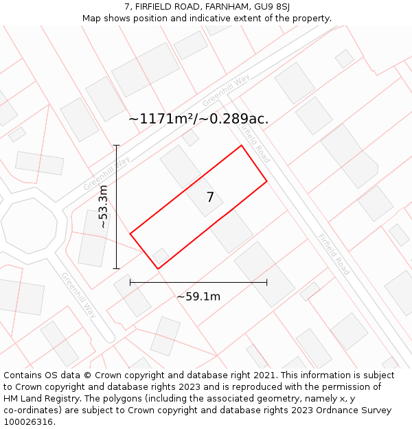 7, FIRFIELD ROAD, FARNHAM, GU9 8SJ: Plot and title map