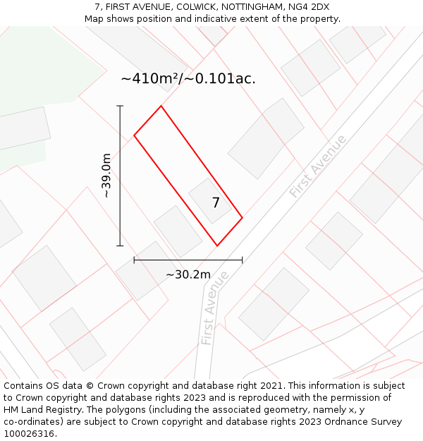 7, FIRST AVENUE, COLWICK, NOTTINGHAM, NG4 2DX: Plot and title map