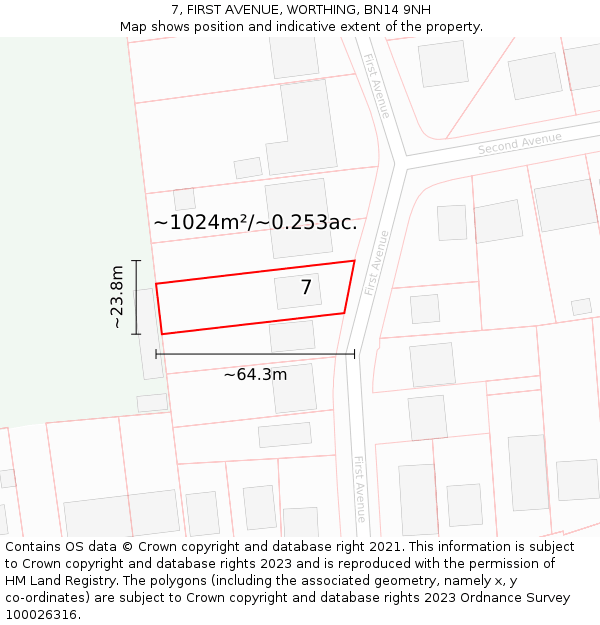 7, FIRST AVENUE, WORTHING, BN14 9NH: Plot and title map