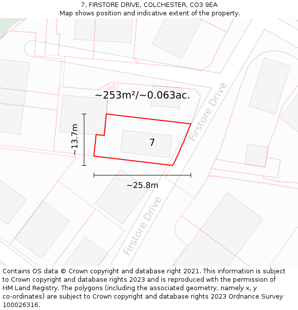 7, FIRSTORE DRIVE, COLCHESTER, CO3 9EA: Plot and title map