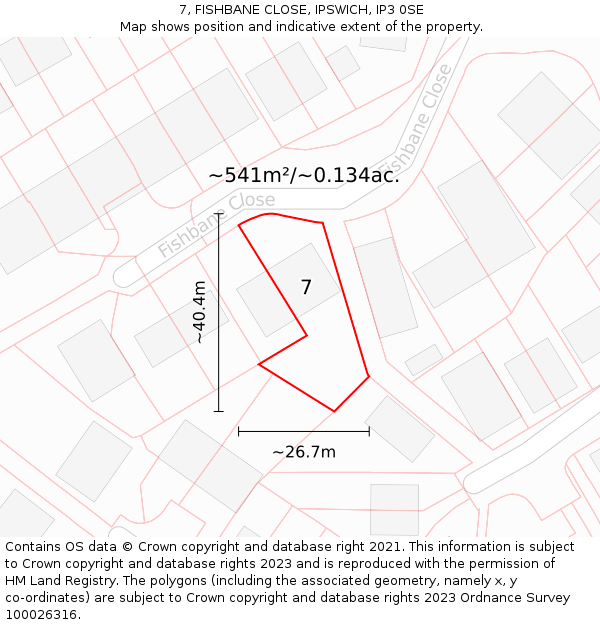 7, FISHBANE CLOSE, IPSWICH, IP3 0SE: Plot and title map