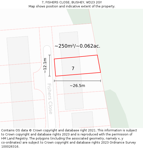 7, FISHERS CLOSE, BUSHEY, WD23 2GY: Plot and title map