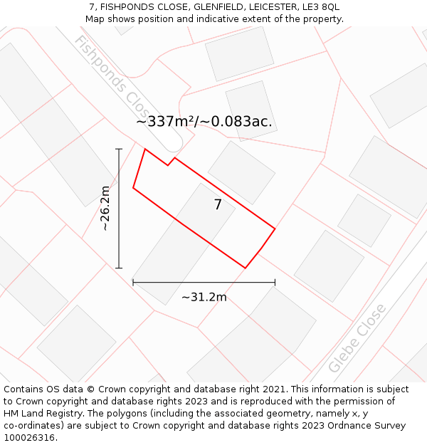 7, FISHPONDS CLOSE, GLENFIELD, LEICESTER, LE3 8QL: Plot and title map