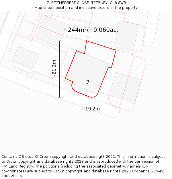 7, FITZHERBERT CLOSE, TETBURY, GL8 8WB: Plot and title map