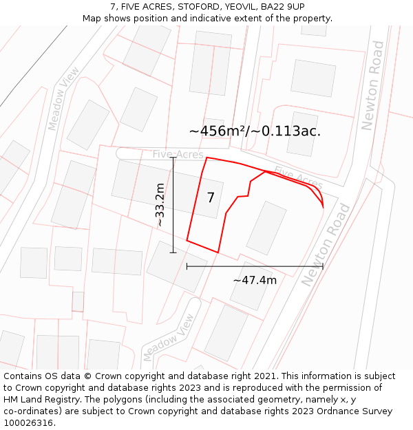 7, FIVE ACRES, STOFORD, YEOVIL, BA22 9UP: Plot and title map
