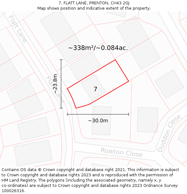 7, FLATT LANE, PRENTON, CH43 2GJ: Plot and title map