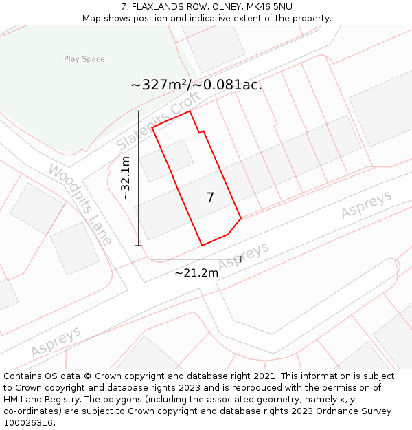 7, FLAXLANDS ROW, OLNEY, MK46 5NU: Plot and title map