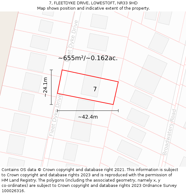 7, FLEETDYKE DRIVE, LOWESTOFT, NR33 9HD: Plot and title map