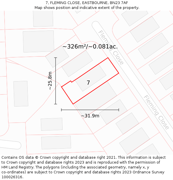 7, FLEMING CLOSE, EASTBOURNE, BN23 7AF: Plot and title map