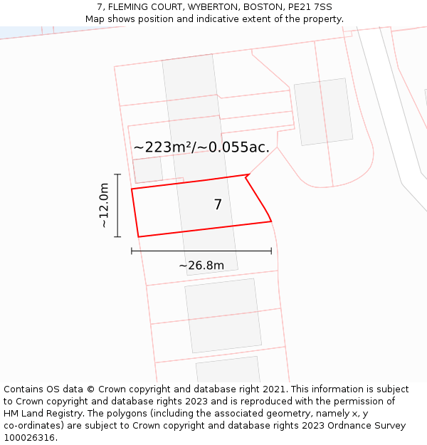 7, FLEMING COURT, WYBERTON, BOSTON, PE21 7SS: Plot and title map