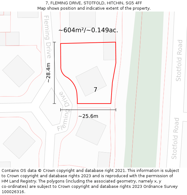 7, FLEMING DRIVE, STOTFOLD, HITCHIN, SG5 4FF: Plot and title map
