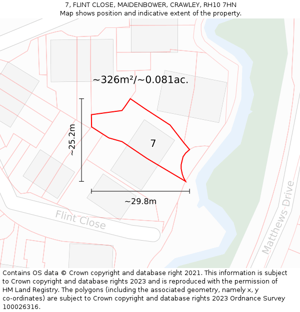 7, FLINT CLOSE, MAIDENBOWER, CRAWLEY, RH10 7HN: Plot and title map