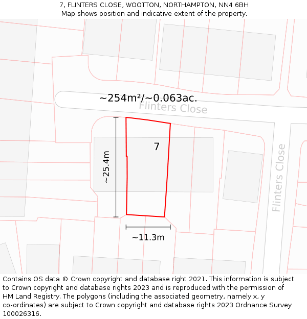 7, FLINTERS CLOSE, WOOTTON, NORTHAMPTON, NN4 6BH: Plot and title map