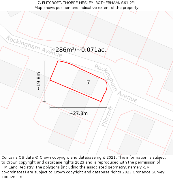7, FLITCROFT, THORPE HESLEY, ROTHERHAM, S61 2FL: Plot and title map