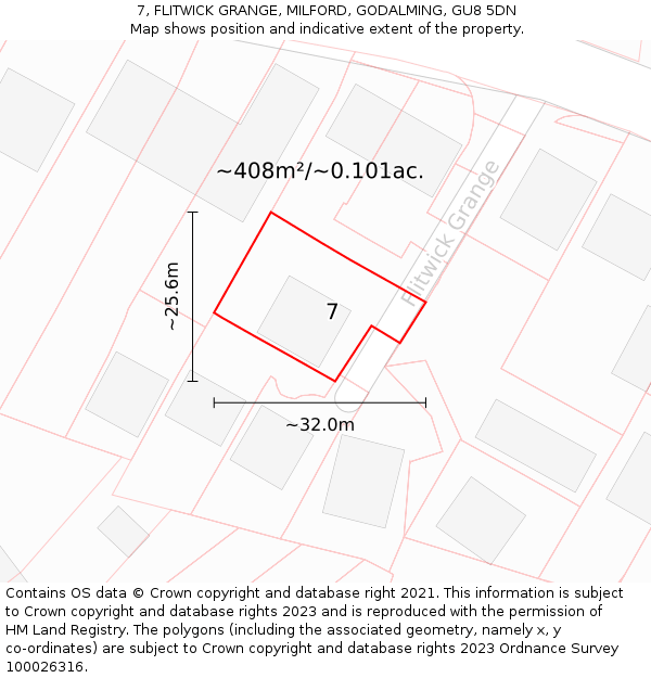 7, FLITWICK GRANGE, MILFORD, GODALMING, GU8 5DN: Plot and title map