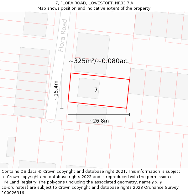 7, FLORA ROAD, LOWESTOFT, NR33 7JA: Plot and title map