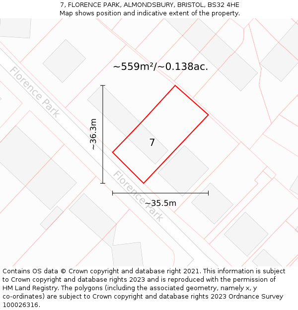 7, FLORENCE PARK, ALMONDSBURY, BRISTOL, BS32 4HE: Plot and title map