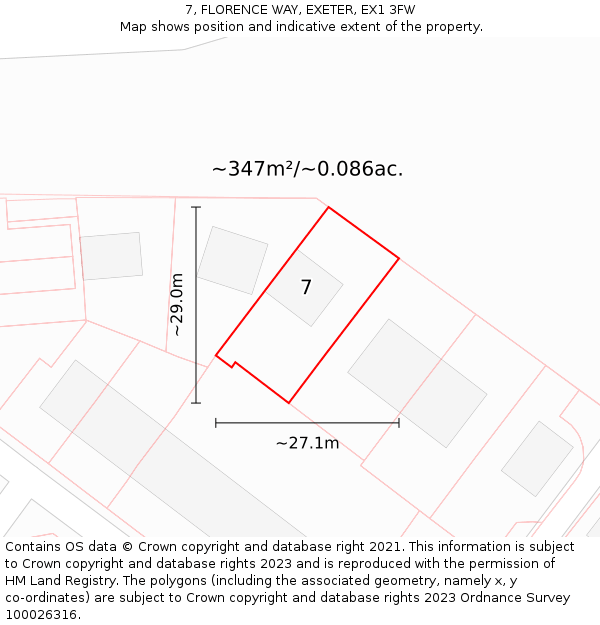 7, FLORENCE WAY, EXETER, EX1 3FW: Plot and title map