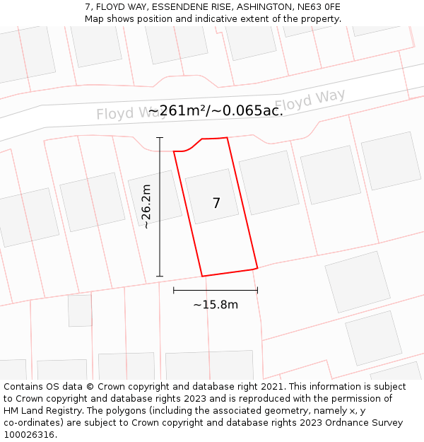 7, FLOYD WAY, ESSENDENE RISE, ASHINGTON, NE63 0FE: Plot and title map