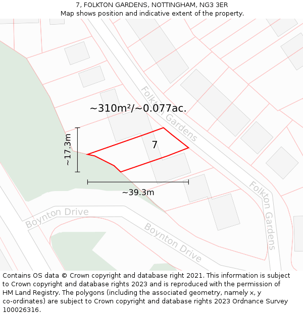 7, FOLKTON GARDENS, NOTTINGHAM, NG3 3ER: Plot and title map