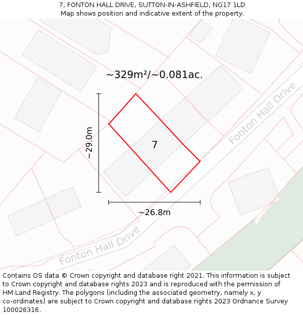 7, FONTON HALL DRIVE, SUTTON-IN-ASHFIELD, NG17 1LD: Plot and title map