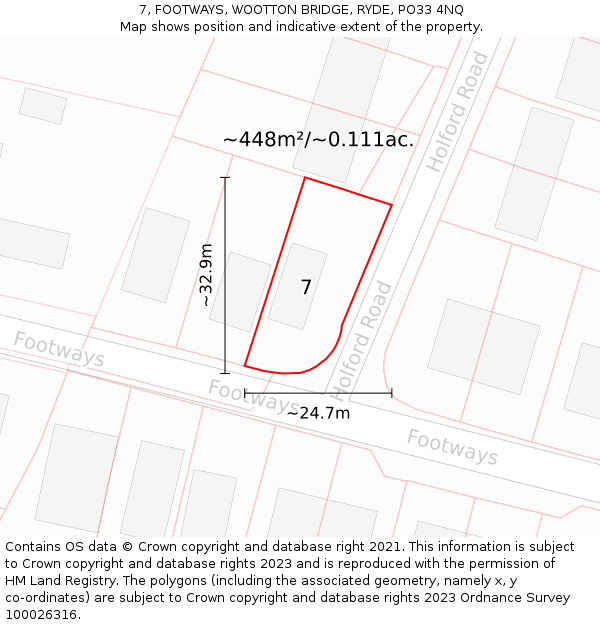 7, FOOTWAYS, WOOTTON BRIDGE, RYDE, PO33 4NQ: Plot and title map