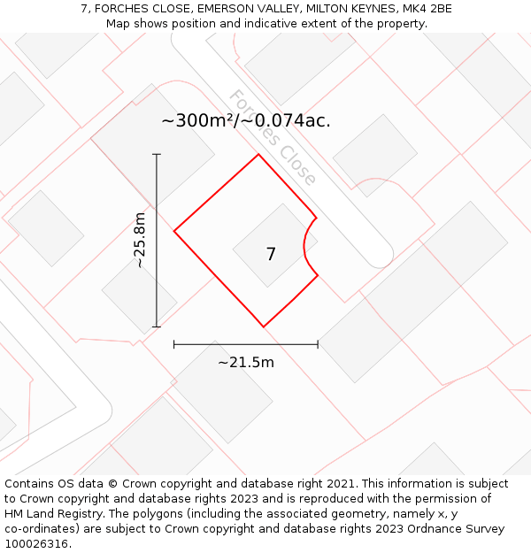 7, FORCHES CLOSE, EMERSON VALLEY, MILTON KEYNES, MK4 2BE: Plot and title map