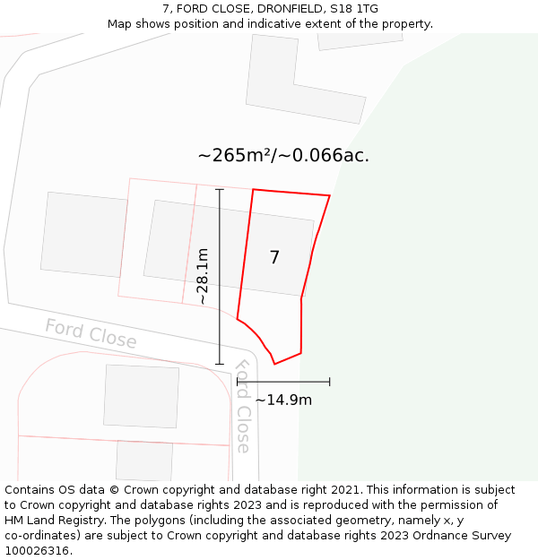 7, FORD CLOSE, DRONFIELD, S18 1TG: Plot and title map