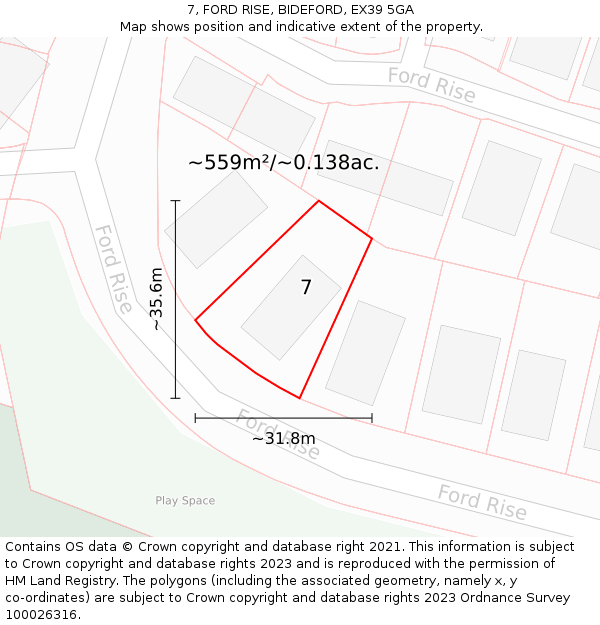 7, FORD RISE, BIDEFORD, EX39 5GA: Plot and title map