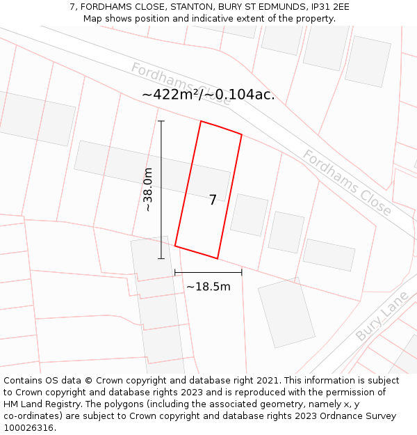 7, FORDHAMS CLOSE, STANTON, BURY ST EDMUNDS, IP31 2EE: Plot and title map