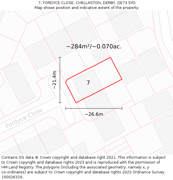 7, FORDYCE CLOSE, CHELLASTON, DERBY, DE73 5YD: Plot and title map