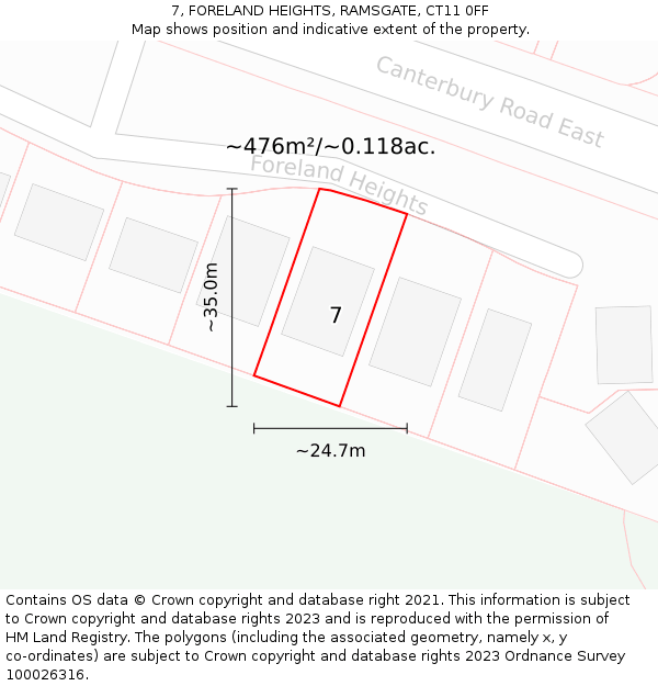 7, FORELAND HEIGHTS, RAMSGATE, CT11 0FF: Plot and title map