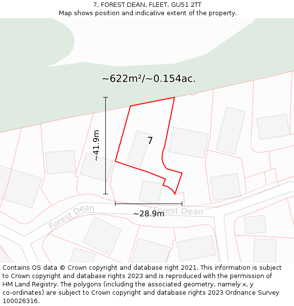 7, FOREST DEAN, FLEET, GU51 2TT: Plot and title map