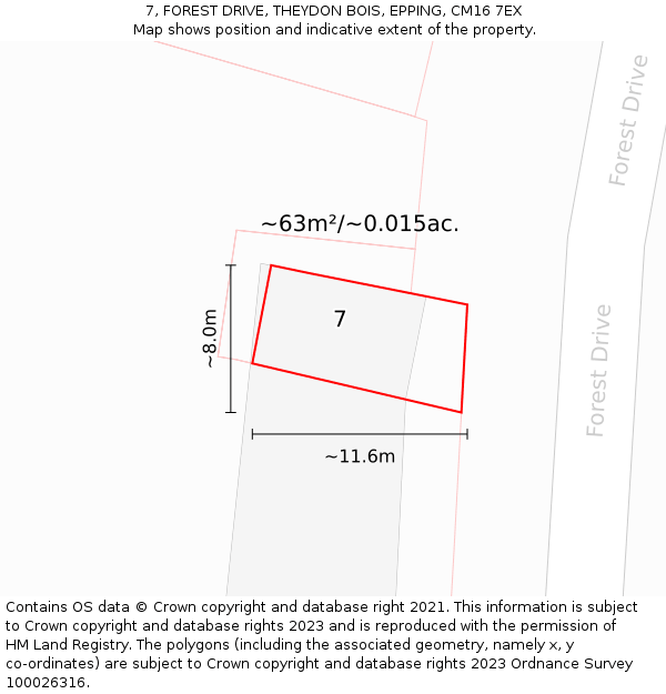 7, FOREST DRIVE, THEYDON BOIS, EPPING, CM16 7EX: Plot and title map