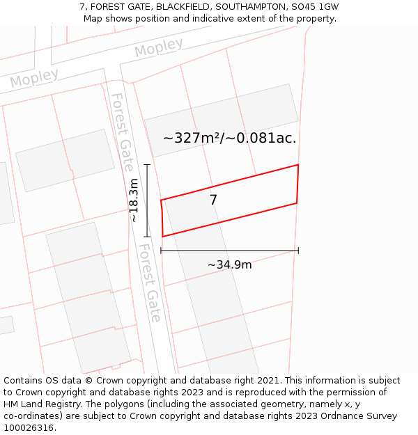 7, FOREST GATE, BLACKFIELD, SOUTHAMPTON, SO45 1GW: Plot and title map