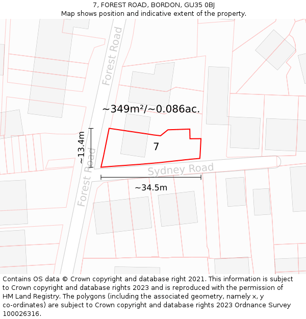 7, FOREST ROAD, BORDON, GU35 0BJ: Plot and title map