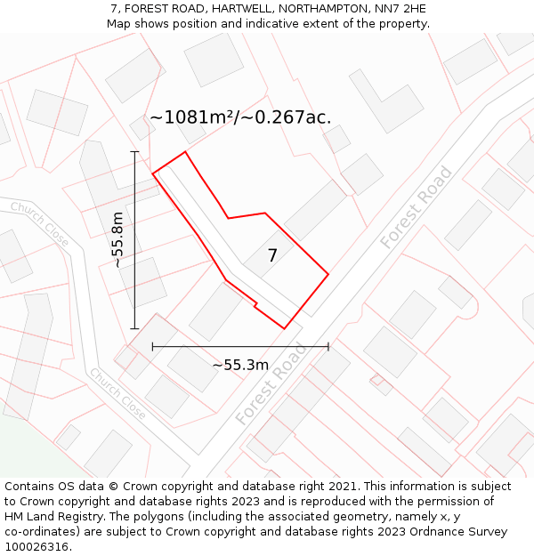 7, FOREST ROAD, HARTWELL, NORTHAMPTON, NN7 2HE: Plot and title map