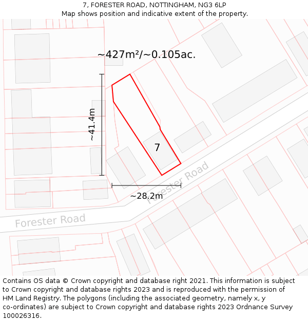 7, FORESTER ROAD, NOTTINGHAM, NG3 6LP: Plot and title map