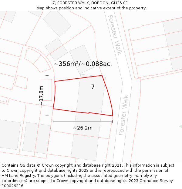 7, FORESTER WALK, BORDON, GU35 0FL: Plot and title map